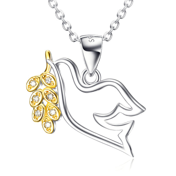 Sterling Silver Peace Dove Pendant Gold Plated Necklace - Female Micro Inlay Obsesie