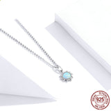 Sterling Silver S925 Ladies Opal Sun Necklace Platinum Plated Pendant Jewelry Gift for Women Girls Obsesie