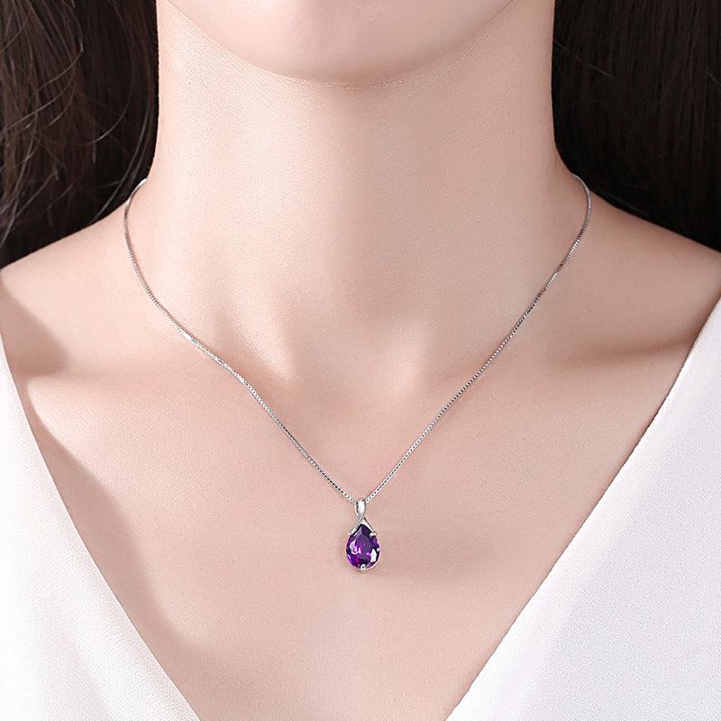 Sterling Silver S925 Pendant Vintage Amethyst Elegant Women's Jewellery Obsesie