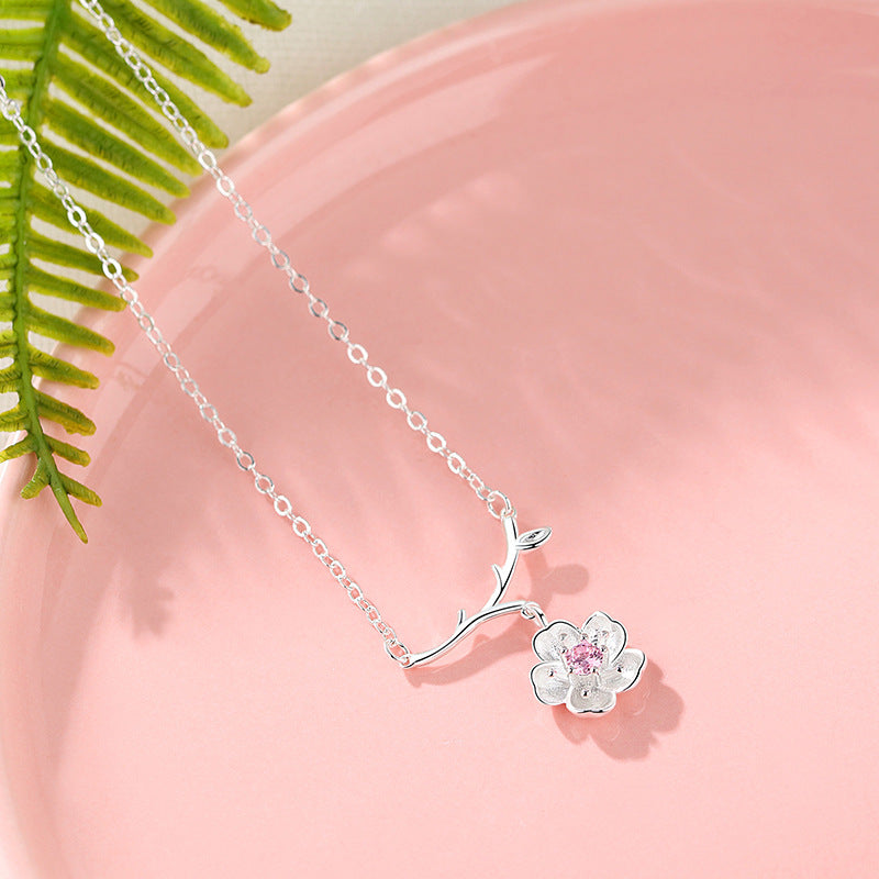 Sterling Silver cherry blossom necklace, flower necklace, sterling silver flower pendant, branch necklace, dainty minimalist necklace Obsesie