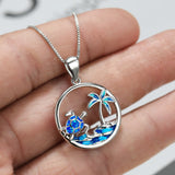 Summertime Turtle and Palm Tree Blue Fire Stone Necklace Obsesie