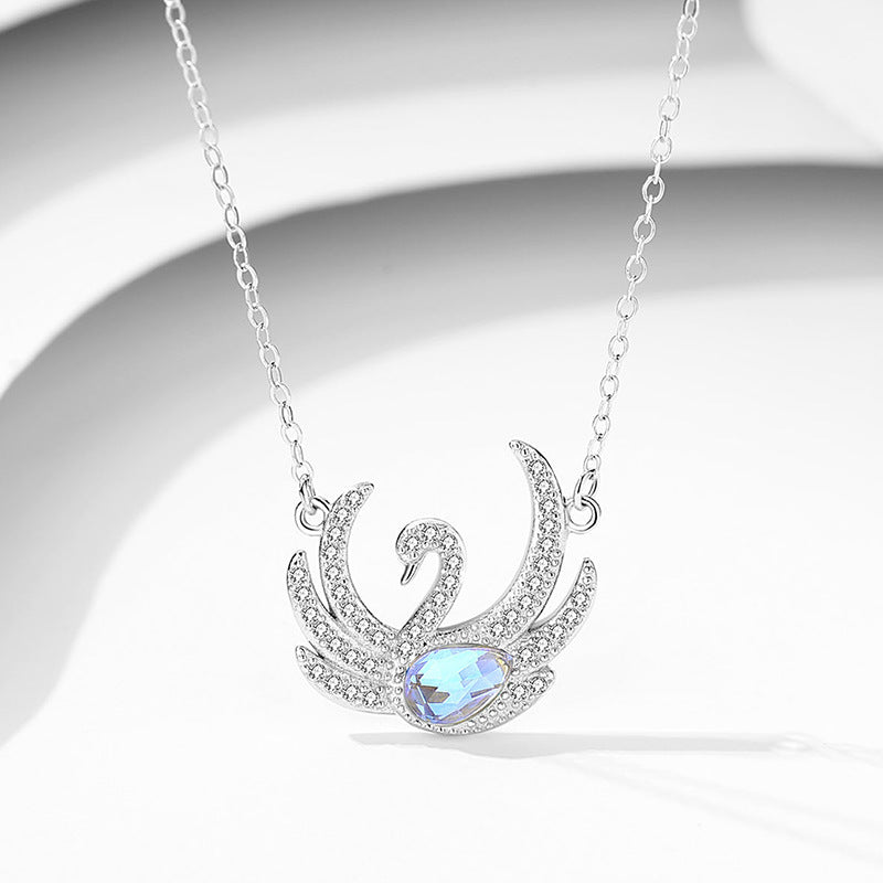 Swan Necklace Female 925 Sterling Silver Feather Clavicle Chain Obsesie