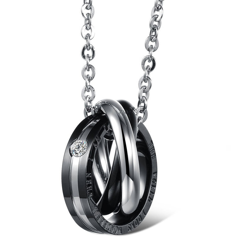 The world Looks Wonderful When i am With you - Interlocking Rings Titanium Steel Couple Necklace Obsesie