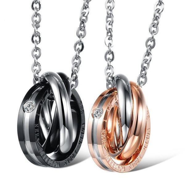 The world Looks Wonderful When i am With you - Interlocking Rings Titanium Steel Couple Necklace Obsesie