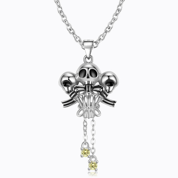 Three Side Skull Pendant Necklace S925 Sterling Silver Obsesie