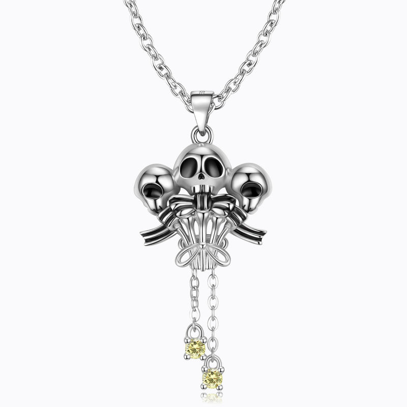 Three Side Skull Pendant Necklace S925 Sterling Silver Obsesie
