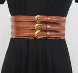 Three-row Pin Buckle PU Leather Girdle Women's Decorative Shirt Dress Button All-match Wide Belt Obsesie
