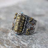 Tibetan Buddhist ring - Petitioning God factory mantra of empathy - Silver 925 , Turquoise copper and nan hong Obsesie