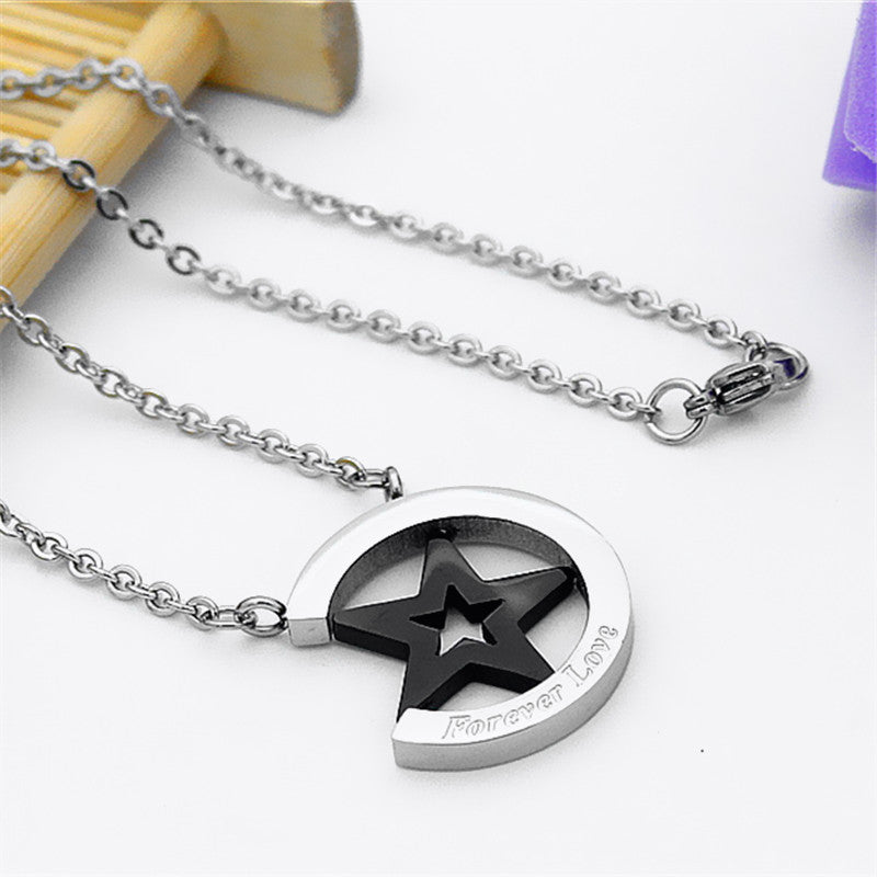 Titanium Stainless Steel Forever Love Star and Heart Charm Couple Necklace Obsesie