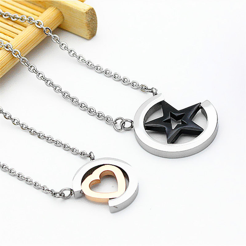 Titanium Stainless Steel Forever Love Star and Heart Charm Couple Necklace Obsesie