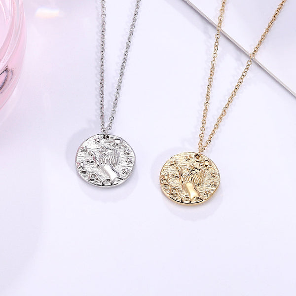 Titanium Steel Coin Necklace Double-sided Small Lion Pendant With Personalized Design And Cool Style Collarbone Chain Obsesie