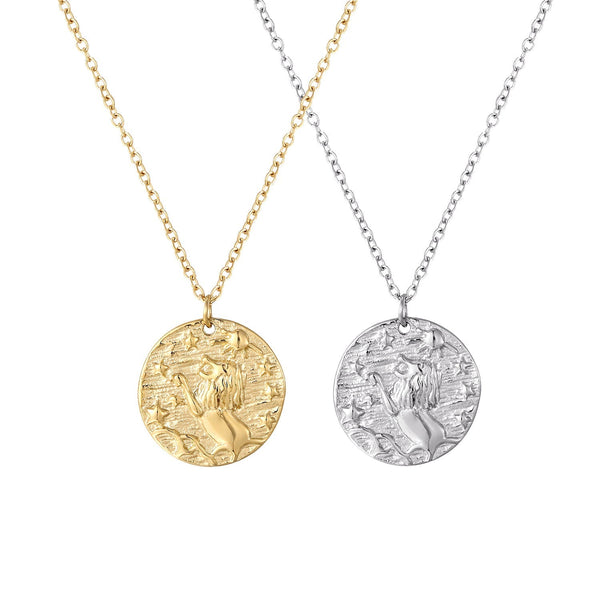 Titanium Steel Coin Necklace Double-sided Small Lion Pendant With Personalized Design And Cool Style Collarbone Chain Obsesie