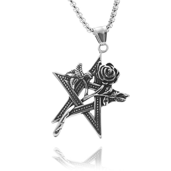 Titanium Steel Five Pointed Star Rose Pendant Necklace Obsesie