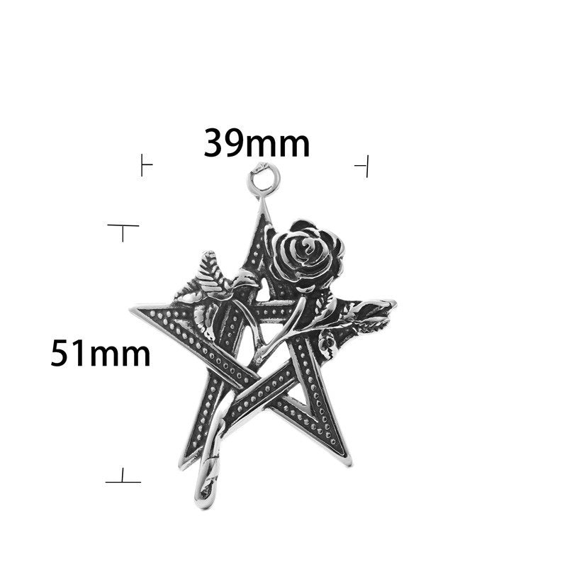 Titanium Steel Five Pointed Star Rose Pendant Necklace Obsesie