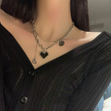 Titanium Steel Love Heart Clavicle Chain Double Layered Wear Obsesie