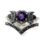 Triple Moon Goddess Gothic Purple Crystal Ring Obsesie