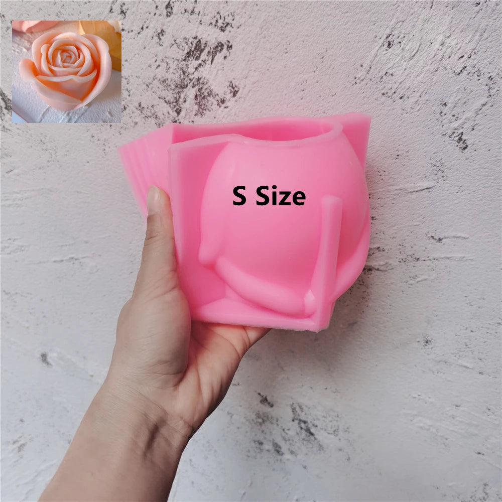 Pink Rose S silicone mold held in one hand