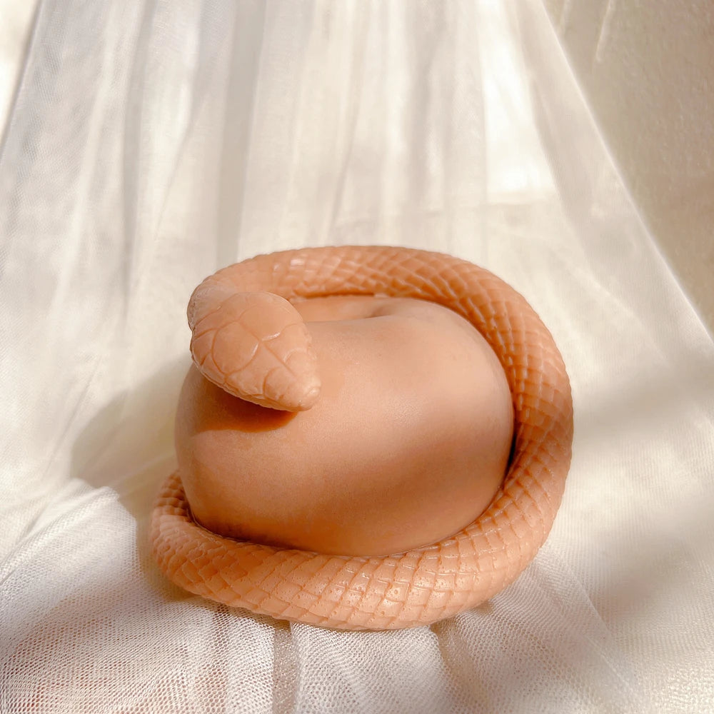 Snake coiled around a peach apple casting
