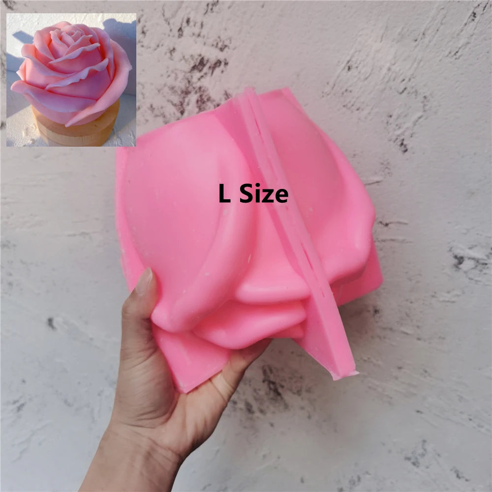 Pink Rose L silicone mold held in one hand