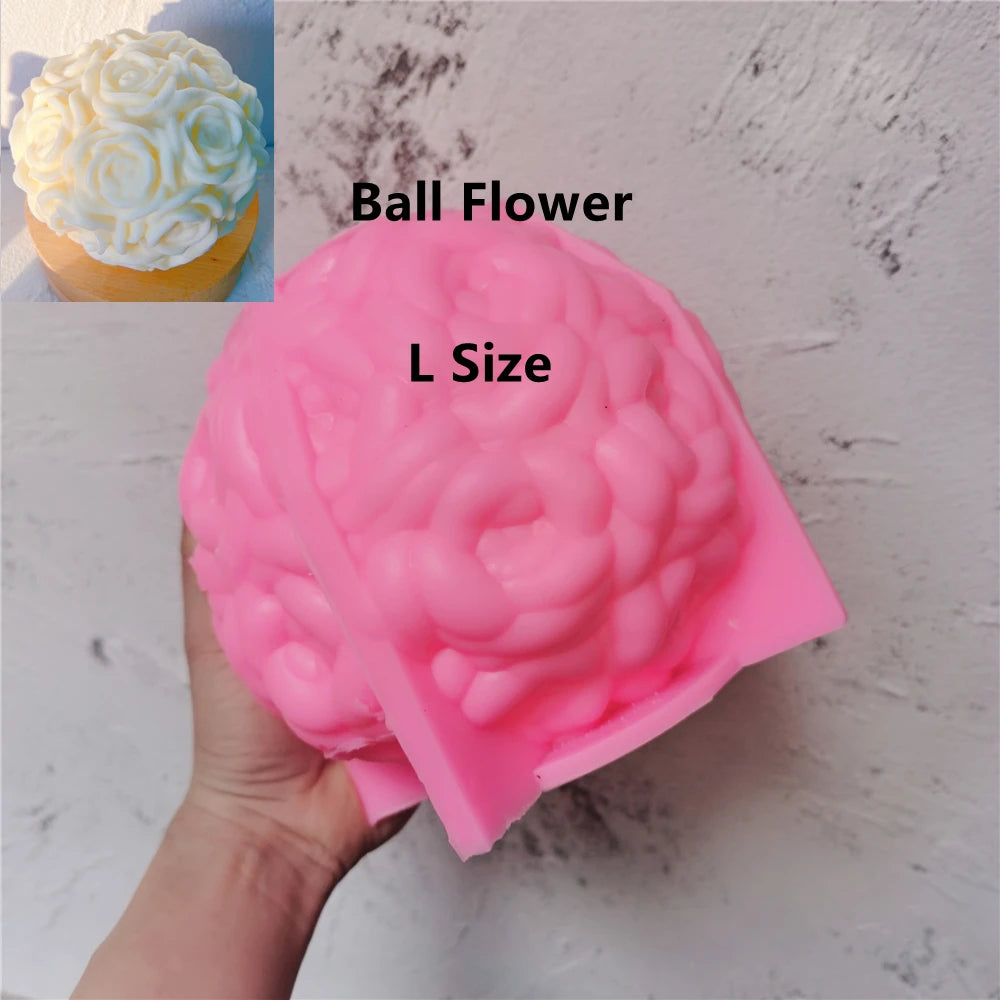 Pink Rose Ball L silicone mold with clustered floral cavities