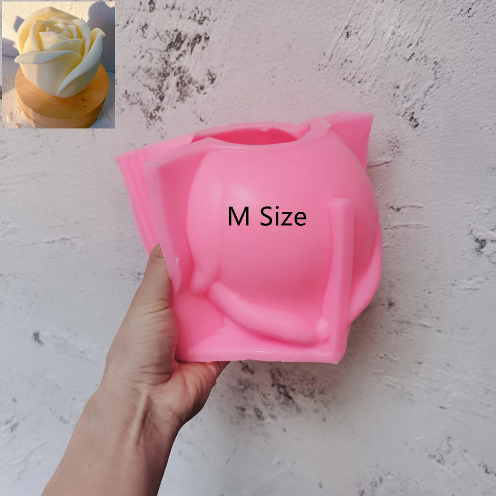 Pink Rose M silicone mold held in one hand