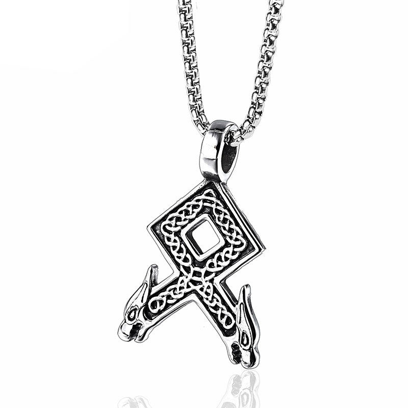 Viking Rune Othala Wolf Heads with knotwork Pendant Necklace Obsesie