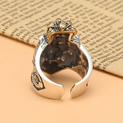 Vintage Crown Lion King Sterling Silver Cross Male Lion Head Ring Obsesie