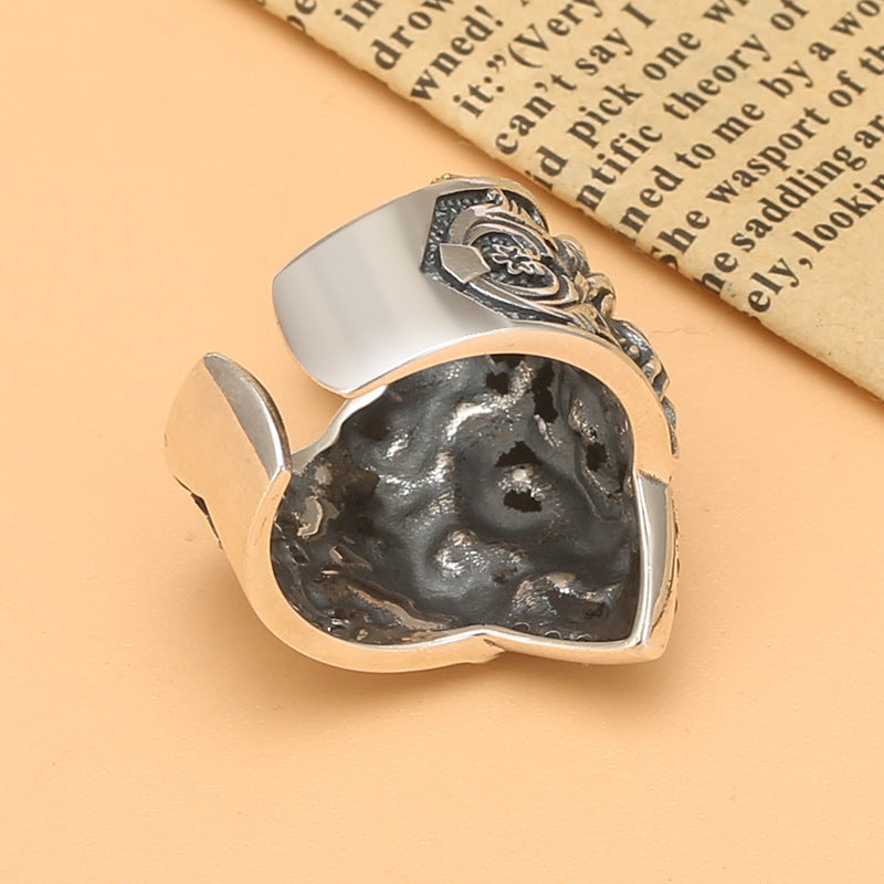 Vintage Crown Lion King Sterling Silver Cross Male Lion Head Ring Obsesie