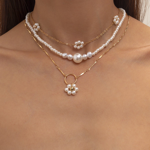 Vintage Flower Imitation Pearl Clavicle Necklace Simple Obsesie