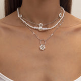 Vintage Flower Imitation Pearl Clavicle Necklace Simple Obsesie