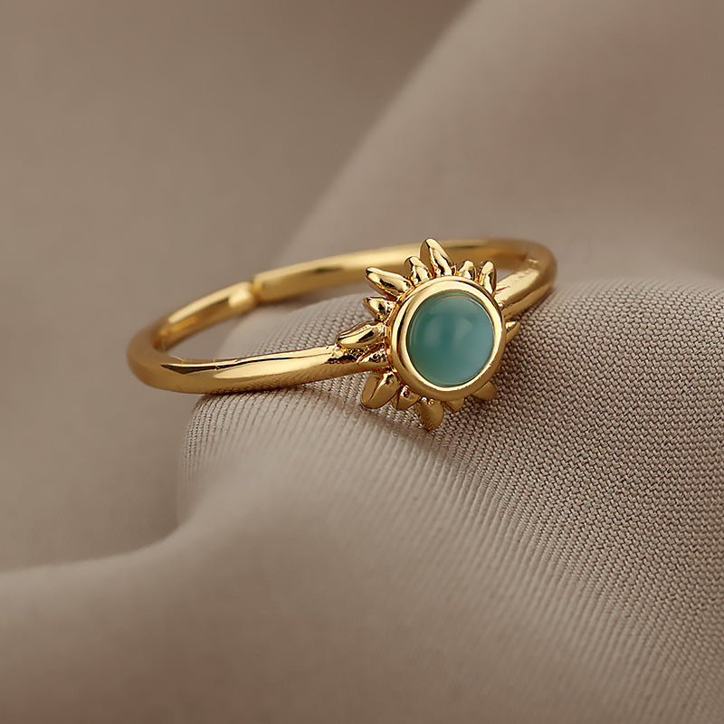 Vintage Opal Rings For Women Stainless Steel Sun Rings Moonstone Ring Accessories Jewelry Gift Obsesie