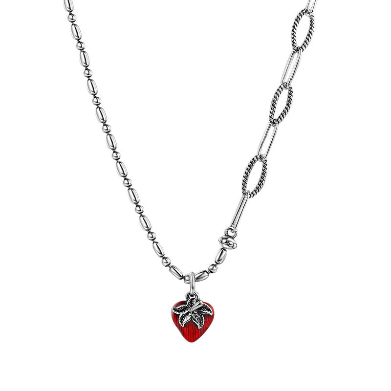 Vintage S925 Sterling Silver Colorful Strawberry Pendant Necklace - Adorable and Unique Obsesie