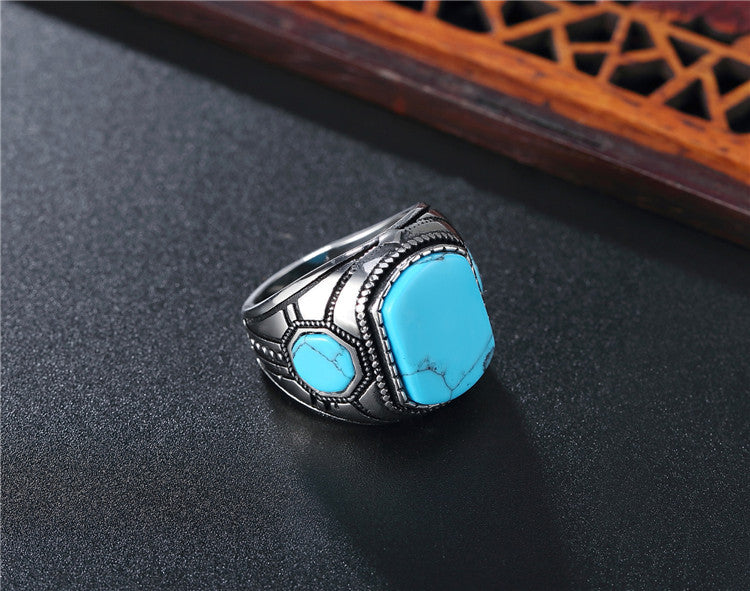 Vintage Turquoise Men's Titanium Steel Ring Obsesie