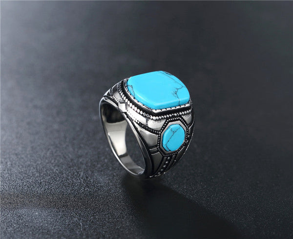 Vintage Turquoise Men's Titanium Steel Ring Obsesie