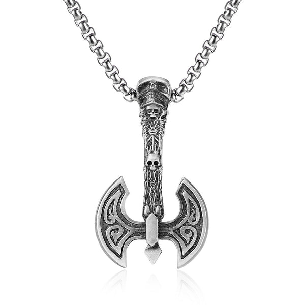 Vintage Viking Double-position Axe Charm Titanium Steel Necklace Obsesie