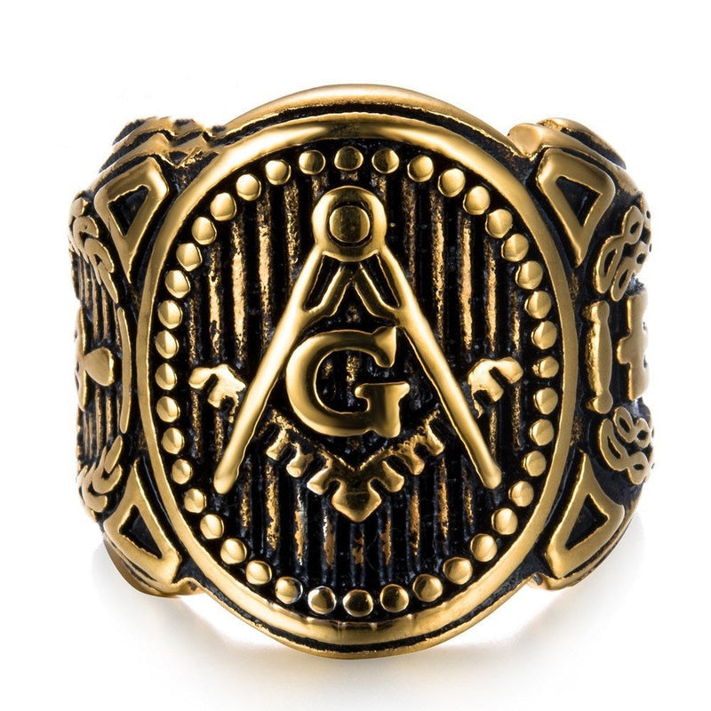 Vintage personality golden masonic ring Obsesie