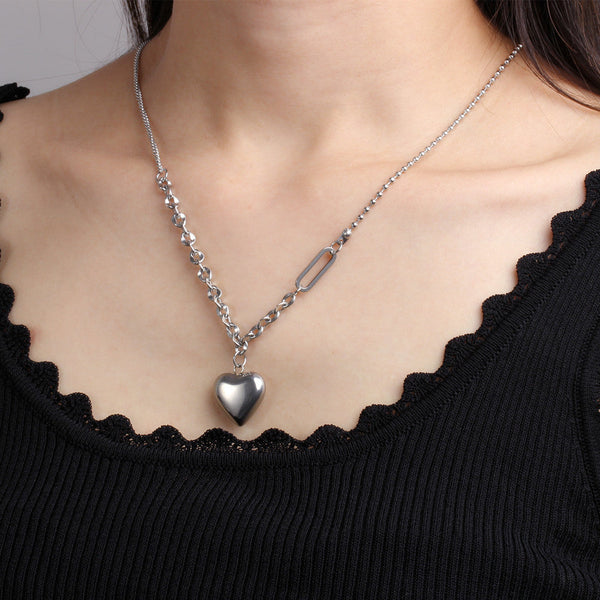 Women Dual Layer Love Heart Round Pendant Simple Elegant Chain Hip-hop Necklace Obsesie