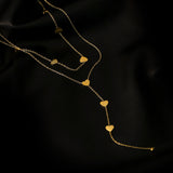 Women's Double Layer Golden Heart Long Necklace Obsesie