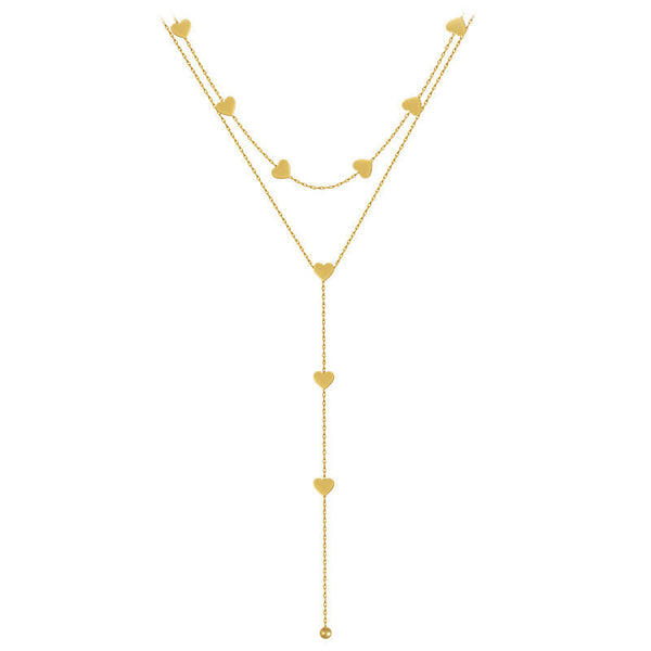 Women's Double Layer Golden Heart Long Necklace Obsesie