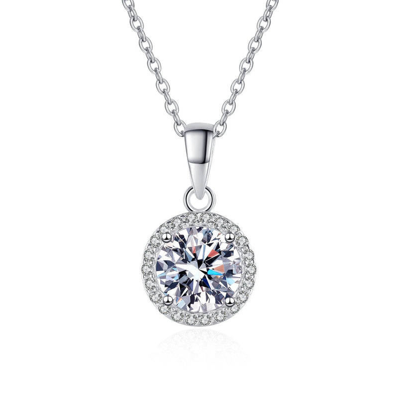 Women's Sterling Silver Necklace Round Bag 1 Carat Moissanite Obsesie
