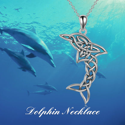 Celtic Knot Dolphin Pendant Necklace