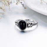 925 Sterling Silver Vintage Oxidized Black Onyx Ring for Women