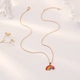 Rainbow Series Colorful Rainbow Heart LOVE Pattern Pendant Necklace