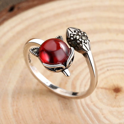 Sweet Little Fox Ring with Red Garnet Stone