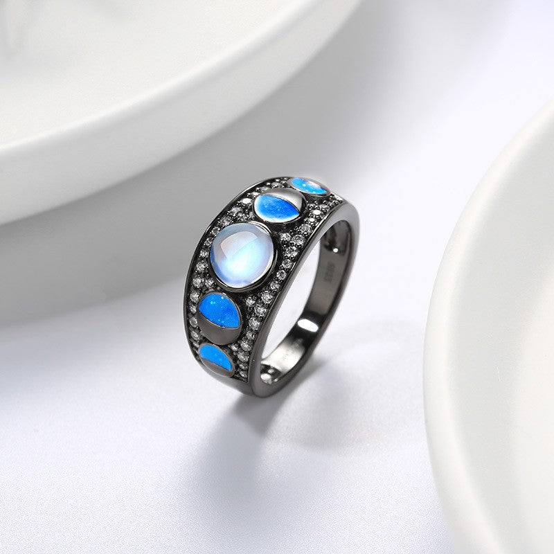Fashion Moonstone Zircon Gems Black Band Ring - Elevate Your Style