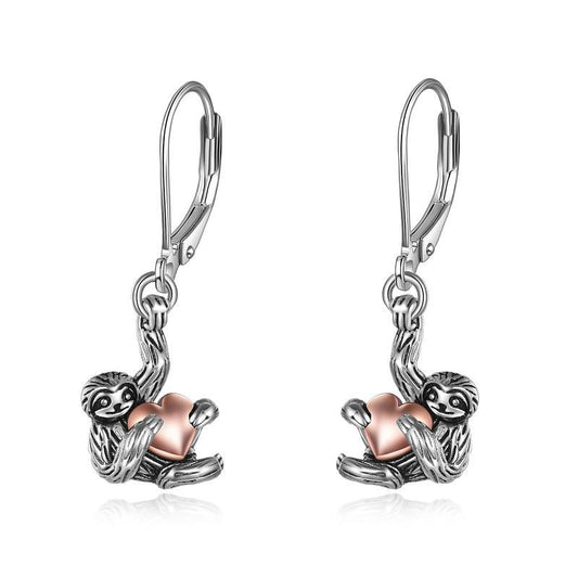 Sloth Leverback Dangle Drop Earrings - Sterling Silver