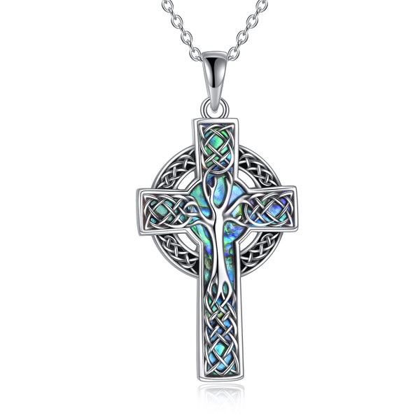 Abalone Celtic Cross Pendant Necklace