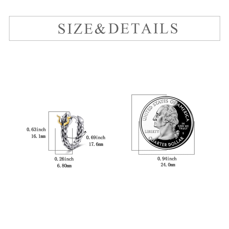 Dragon Hoop Earrings for Men - Sterling Silver