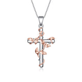 Rose Flower Cross Pendant Necklace
