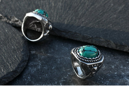 Vintage Turquoise Owl Ring for Men - Symbol of Wisdom & Style